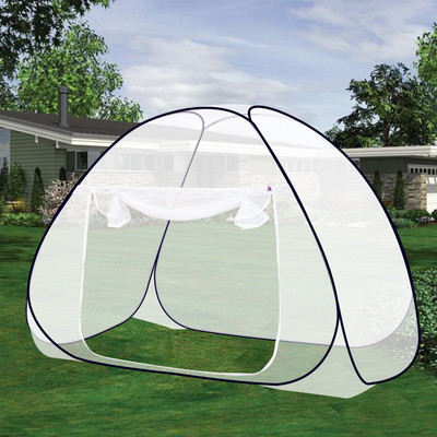 SILVER SHINE Polyester Adults Washable Foldable Polyester Multi Color Washable Single Bed Mosquito Net Mosquito Net(White-Black, Tent)