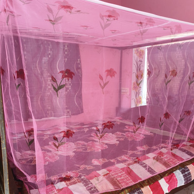 MMSUPER Cotton Adults Washable A_This best quality mosquito net machhardani masari double bed print pink colour Mosquito Net(Pink, Bed Box)