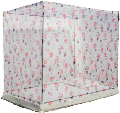 ANS Polyester Adults Washable Single Bed Printed 3x6 Mosquito Net(White, Bed Box)