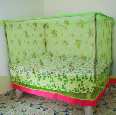 RN ENTERPRISE Polyester Adults Washable Polyester Flower-Printed Mosquito Net with Colored Cotton Tape Mosquito Net(Light Green, Bed Box)