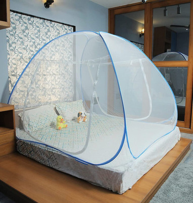 geutejj Polyester Adults Washable Polyester Adults Washable Double Bed Foldable Mosquito Net_159 Mosquito Net(White, Blue, Tent)