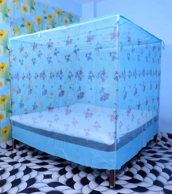 Mehon Craft Mosquito Net for double Bed Machardani PGON Polycotton Net (Size 6x7-feet) HDPE - High Density Poly Ethylene Washable Adults Mosquito Net(Light Blue, Bed Box)