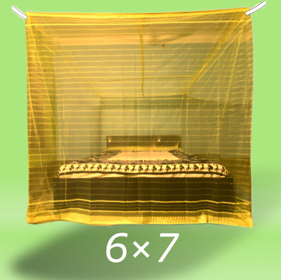 Parbhez Handloom Polyester Adults Washable 0076 6x7 Mosquito Net(Yellow, Bed Box)