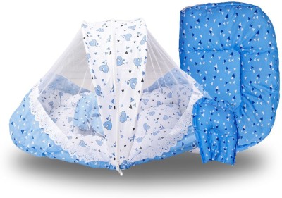 OLENE Cotton Infants Washable New Born Baby Washable Cotton Bedding Set With Pillow and Foldable Mattress Mosquito Net(Sky Blue, Tent)