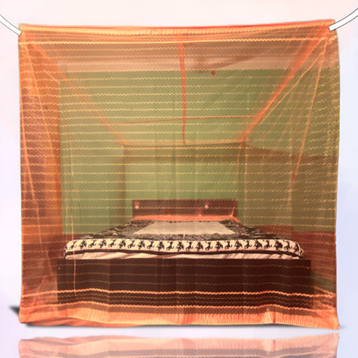 Parbhez Handloom Polyester Adults Washable 777X1 Mosquito Net(Orange, Bed Box)