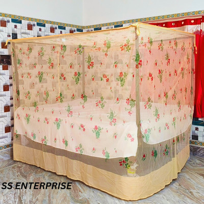 SS ENTERPRISE Polyester Adults Washable Flower Design Doble Bed Soft Yellow (6x7) Mosquito Net(SOFT YELLOW, Bed Box)