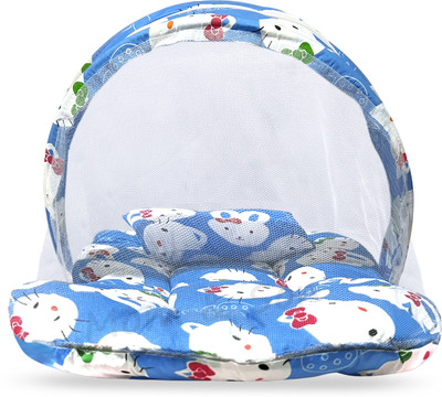MOM & SON Cotton Infants oddler Animal Printed Foldable Mattress with Mosquito net and Pillow Mosquito Net(Sky, Bed Box)