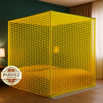 Parbhez Handloom Cotton Adults Washable 6ftx7ft Mosquito Net Mosquito Net(Yellow, Bed Box)