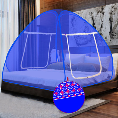 SILVER SHINE Polyester Adults Washable Polyester Foldable for double Bed Mosquito Net(Blue, Tent)