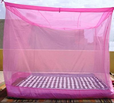 raj enterprises Nylon Adults Washable 7X7 feet Polynet Hanging Mosquito Net Mosquito Net(Pink, Bed Box)