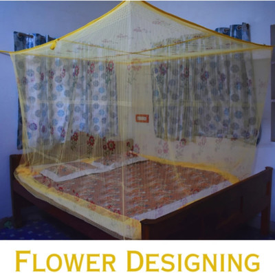 HAZI Cotton Adults Washable Polycotton Pyaragon Net (Size 6x7-ft) Mosquito Net(Yellow, Bed Box)