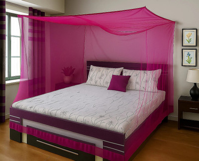 Shyom Square Hanging (8x8) King Size bed Polyester Washable Adults Mosquito Net(Dark Pink, Bed Box)