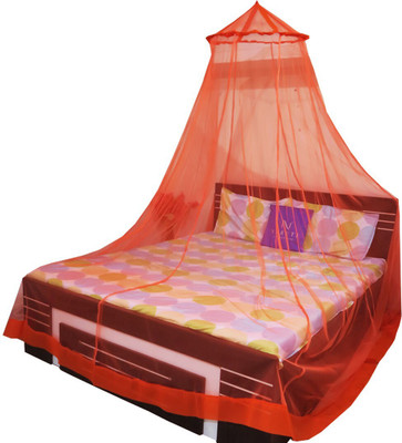 Neruti Polyester Adults Washable King Size (Round) Mosquito Net(Orange, Ceiling Hung)