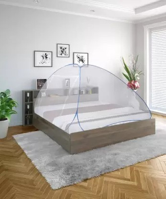 RUGLYNN Polyester Adults Washable Elite Mosquito Guard Premium Quality Long Lasting Protection Mosquito Net(BLUE WHITE NET 7, Bed Box)