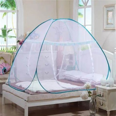 MARATHON Polyester Adults Washable Mosquito net, Polyester Foldable Single bed Mosquito Net(Blue, Tent)