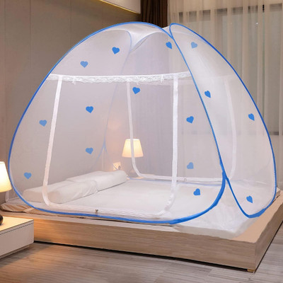 Hitech HDPE - High Density Poly Ethylene Adults Washable Polyester Adults Washable MOSQUITO NET Mosquito Net(WHITE BLUE, Bed Box)