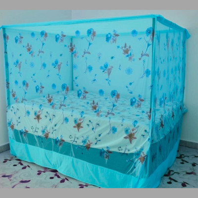 CoverCraze Polyester Adults Washable FLORAL INSECT AND PROTECTION NET for 3 persons Mosquito Net(Blue, Bed Box)