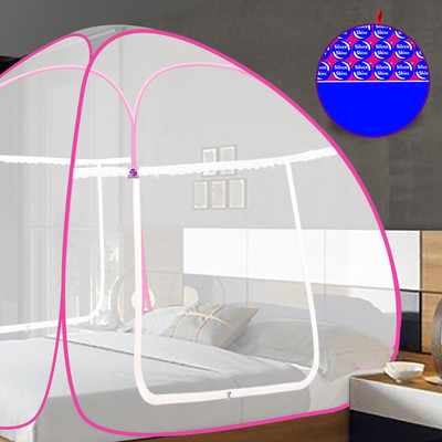 SILVER SHINE Polyester Adults Washable Mosquito Net Polyester Foldable for king size White Pink Mosquito Net(PInk Patti, Tent)