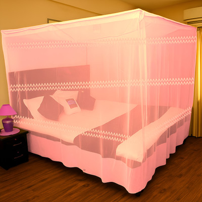 Parbhez Handloom Polyester Adults Washable Mosquito Net 6×7 Mosquito Net(Pink, Bed Box)