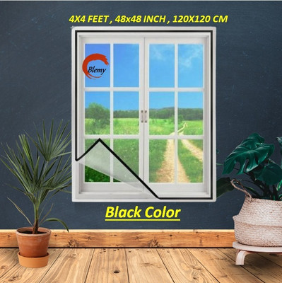 BLEMY Polyester Adults Washable Mosquito Net For Window With Self Adhesive Hook & Loop Tape Size - 4X4 Feet Mosquito Net(BLACK - 4X4, Frame Hung)