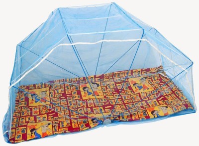 Elegant Fabrication Nylon Adults Washable 4*6 Feet Polynet Semi Mid Size Bed Mosquito Net(Blue, Frame Hung)