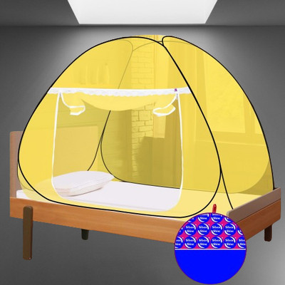 SILVER SHINE Polyester Adults Washable Polyster Mosquito Net Fodeble for Single Bed 23yellow Mosquito Net(Yellow, Tent)