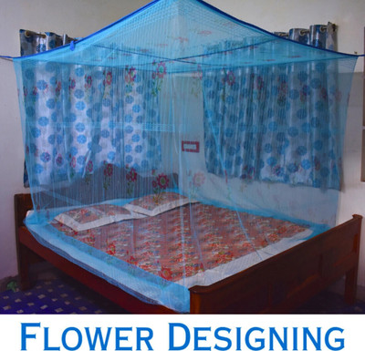Simmi HDPE - High Density Poly Ethylene Adults Washable Flower Design Light Blue (6x7) Mosquito Net(Light Blue, Bed Box)