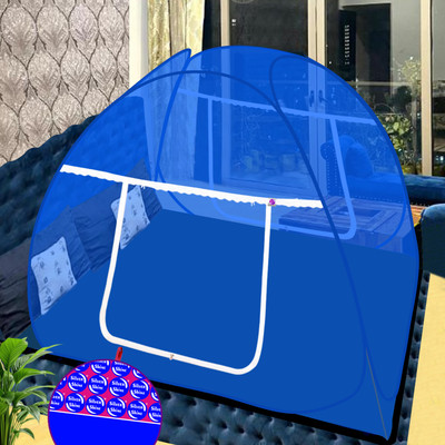 SILVER SHINE Polyester Adults Washable Mosquito Net Polyester Foldable for king size Dark Blue And Blue Color Patti Mosquito Net(Blue, Tent)
