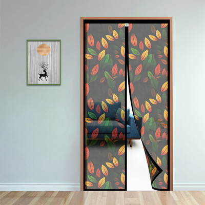 TurtleGrip Door Mosquito Net with Full Frame Main Doors, New Autumn Leaf Design Polyester Washable Adults Mosquito Net(200x110cms-Orange leaf design, Frame Hung)