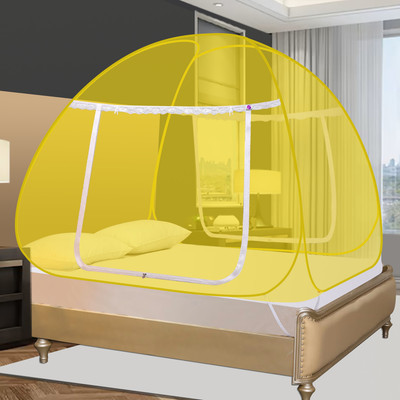 SILVER SHINE Polyester Adults Washable Polyester Foldable for double Bed Mosquito Net Mosquito Net(Yellow, Tent)