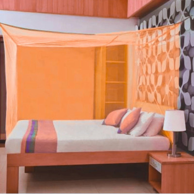 EpicEdge Single Bed Mosquito Net for Baby | Bedroom | Family_Size- 6.5x4 FT Nylon Washable Adults Mosquito Net(Orange, Bed Box)