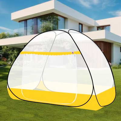 SILVER SHINE Polyester Adults Washable Polyester Adult SINGLE BED Foldable Washable Mosquito Net Mosquito Net(WHITE-YELLOW, Tent)