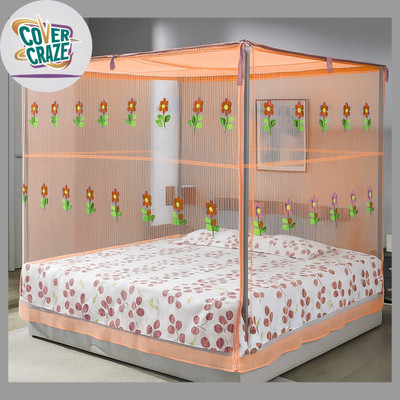 CoverCraze Cotton Adults Washable CC Daisy Net Orange without stand 6x7 ft hanging Mosquito Net(Orange, Bed Box)