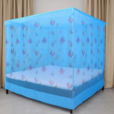 CoverCraze HDPE - High Density Poly Ethylene Adults Washable queen bed mosquito and insect protection net Mosquito Net(Blue, Bed Box)