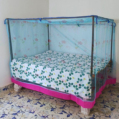 RN ENTERPRISE Polyester Adults Washable Perfect for a Happy Family (6/6 x 7/7 Feet) Mosquito Net(Sky Blue, Bed Box)