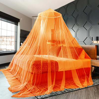 Grants Polyester Adults Washable mosquito net Round Ceiling Hanging Double Bed , Polyester Foldable Mosquito Net(Orange, Ceiling Hung)