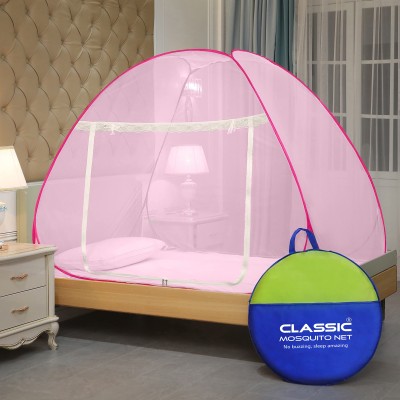 Classic Mosquito Net Polyester Adults Washable Foldable Machhardani 30GSM strong mesh, Single Bed Mosquito Net(Full Pink, Tent)