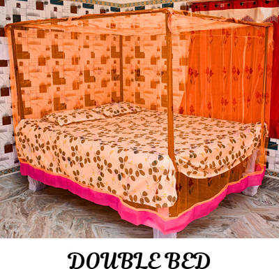 SR ENTERPRISE HDPE - High Density Poly Ethylene Adults Washable Elegant Flower Design Orange Color Double Bed Size Mosquito Net(Orange, Bed Box)