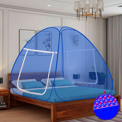 SILVER SHINE Polyester Adults Washable Mosquito Net Blue And Blue Foldable Double Bed Net Mosquito Net(Dark Blue, Tent)