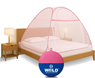 WILDCLUB Premium Single Size Mosquito Net for Single Bed | Foldable & Durable Design Polyester Washable Adults Mosquito Net(Pink, Tent)