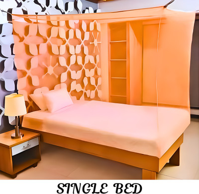 SS ENTERPRISE Polyester Adults Washable Premium Orange Color Single Bed (4'x6') Mosquito Net(Orange, Bed Box)