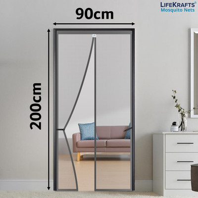 Lifekrafts Auto-Closing Magnetic Door Polyester Washable Adults Mosquito Net(Grey-200*90cms, Frame Hung)
