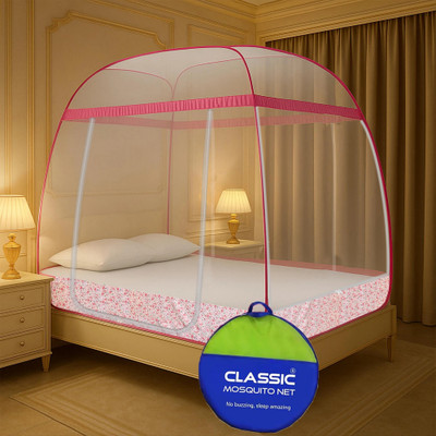 Classic Mosquito Net Polyester Adults Washable Foldable for Supreme King Size Bed & Double Bed Mosquito Net(Pink, Tent)