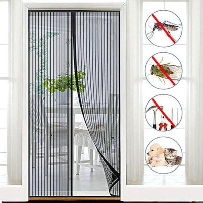 ADITYA ENTERPRSES Auto-Closing Magnetic Door Mosquito Net_a146 Polyester Washable Adults Mosquito Net(Black, Frame Hung)