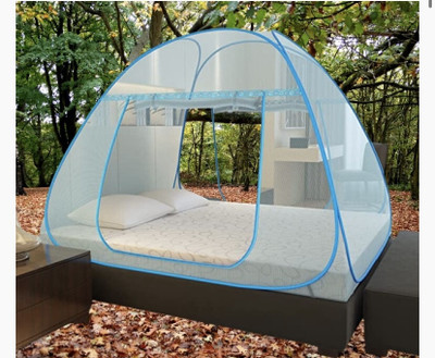 THENR Nylon Adults Washable mosquito net tent double bed , light blue 0995 Mosquito Net(Light Blue, Tent)