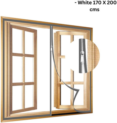 TurtleGrip Fibre Adults Washable 120 GSM Zipper Windows Mosquito Net(WHITE170X200cms, Frame Hung)