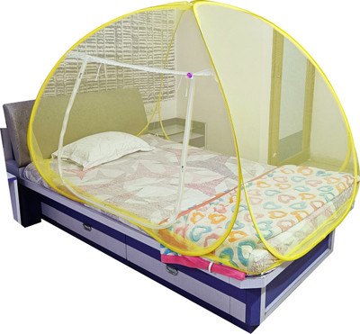 SILVER SHINE Polyester Adults Washable Polyster Mosquito Net Fodeble for Single Bed yellow Color Tent Mosquito Net Mosquito Net(Yellow, Tent)