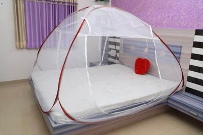 Amprar Polyester Adults Washable Mosquito Net, Polyester Foldable King Size Bed,Double Bed,Queen Size Bed with Free Mosquito Net(Red, Bed Box)
