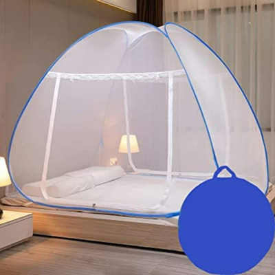 SIFRA Polyester Adults Washable Double Bed King Size Bed Machardani Mosquito Net(Blue, Tent)