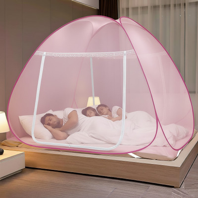 Evafly Mosquito net for Double Bed|King Size Bed Foldable Machhardani|6.5x6.5 feet Polyester Washable Adults Mosquito Net(Full Pink, Tent)